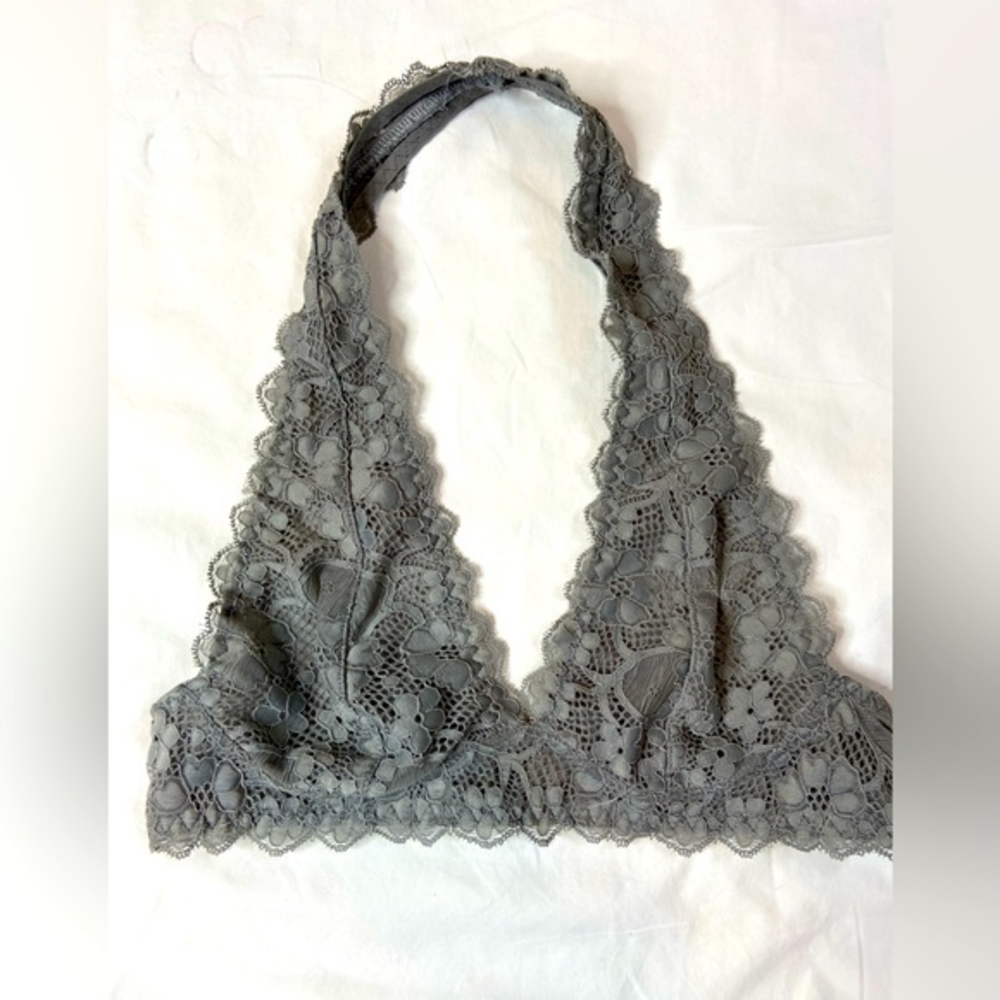 Grey, Gray bralette, lace halter top, sz S‎